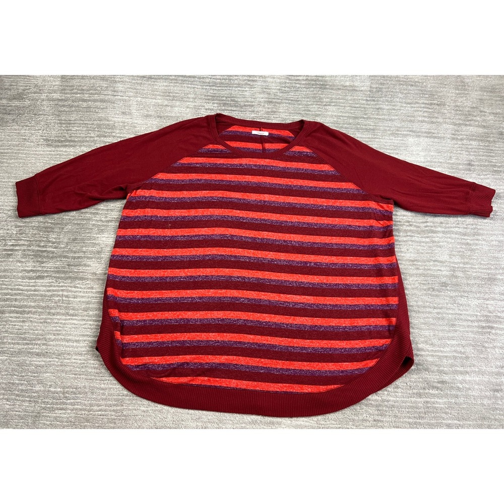 Maurices Top Womens 2 Red Striped Raglan 3/4 Sleeve Knit Curved Hem Baseball Tee